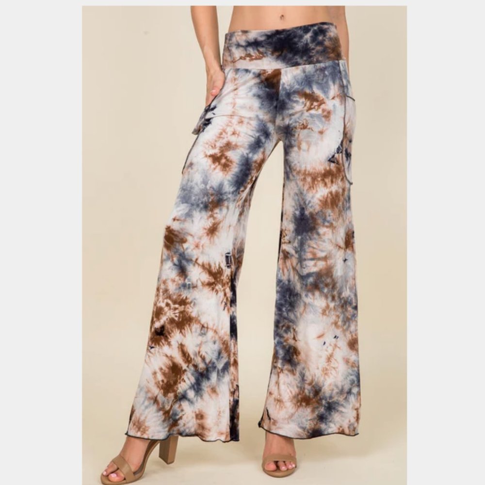 Simplicitie Palazzo Pants - Dark Navy Tie Dye (With Pockets)